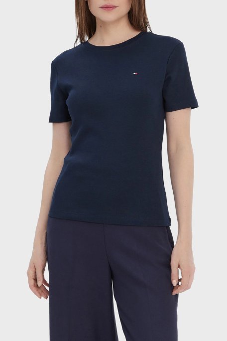 Tommy Hilfiger Pamuklu Slim Fit Bsiklet Yaka Bayan T Shirt WW0WW40587 C1G LACİVERT - Tommy Hilfiger