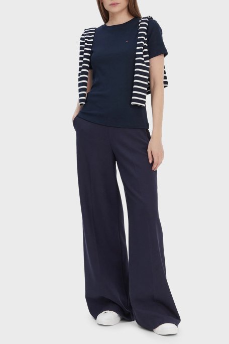 Tommy Hilfiger Pamuklu Slim Fit Bsiklet Yaka Bayan T Shirt WW0WW40587 C1G LACİVERT - Tommy Hilfiger (1)