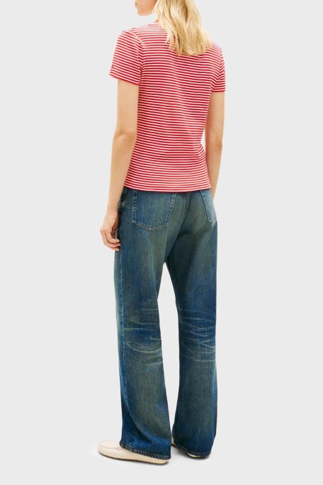 Tommy Hilfiger Pamuklu Slim Fit Düğmeli Bayan Polo Yaka T Shirt WW0WW49252 0EY KIRMIZI-BEYAZ - Tommy Hilfiger (1)