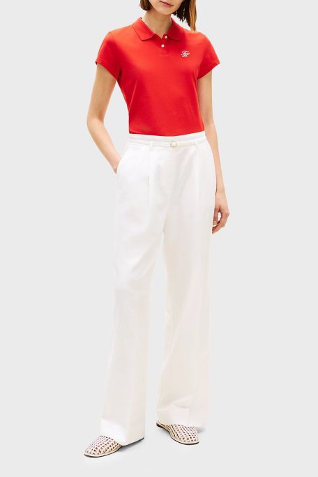 Tommy Hilfiger Pamuklu Slim Fit Düğmeli Bayan Polo Yaka T Shirt WW0WW49259 SNE KIRMIZI - Tommy Hilfiger (1)