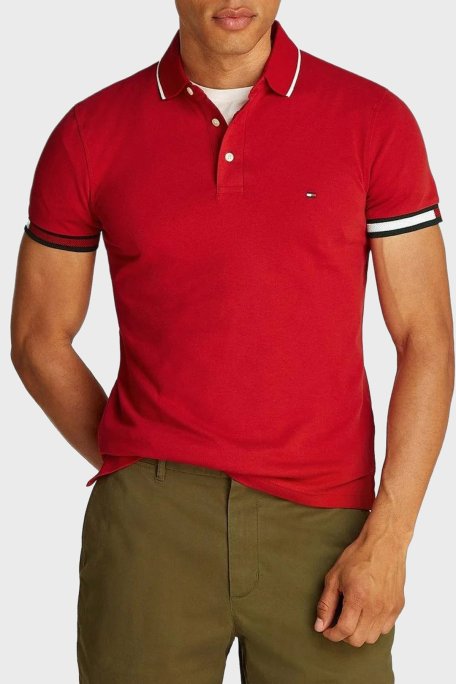 Tommy Hilfiger Pamuklu Slim Fit Düğmeli Erkek Polo Yaka T Shirt MW0MW38458 XLD KIRMIZI - Tommy Hilfiger