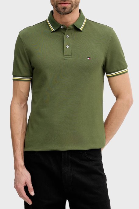 Tommy Hilfiger Pamuklu Slim Fit Düğmeli Erkek Polo Yaka T Shirt MW0MW39993 L01 YEŞİL - Tommy Hilfiger