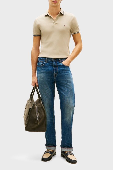 Tommy Hilfiger Pamuklu Slim Fit Düğmeli Erkek Polo Yaka T Shirt MW0MW39993 RBT KUM - Tommy Hilfiger (1)