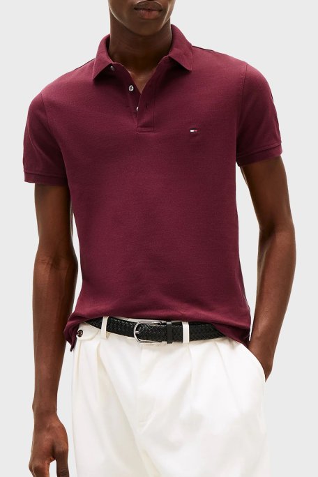 Tommy Hilfiger Pamuklu Slim Fit Erkek Polo Yaka T Shirt MW0MW17771 VLP BORDO - Tommy Hilfiger