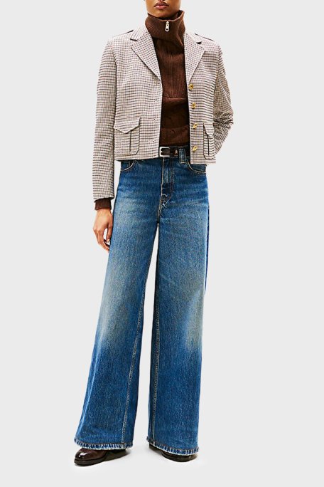 Tommy Hilfiger Pamuklu Wide Leg Yüksek Bel Geniş Paça Jeans Bayan Kot Pantolon WW0WW46731 1A5 MAVİ - Tommy Hilfiger