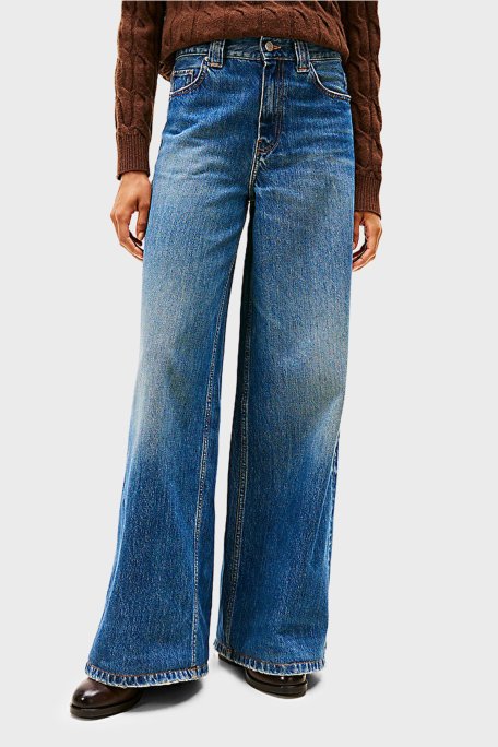 Tommy Hilfiger Pamuklu Wide Leg Yüksek Bel Geniş Paça Jeans Bayan Kot Pantolon WW0WW46731 1A5 MAVİ - Tommy Hilfiger (1)