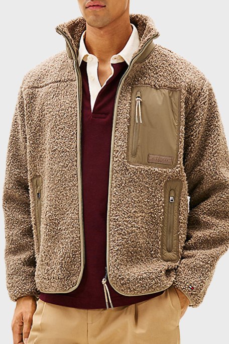 Tommy Hilfiger Regular Fit Dik Yaka Polar Femuarlı Erkek Ceket MW0MW40420 AFE BEJ - Tommy Hilfiger