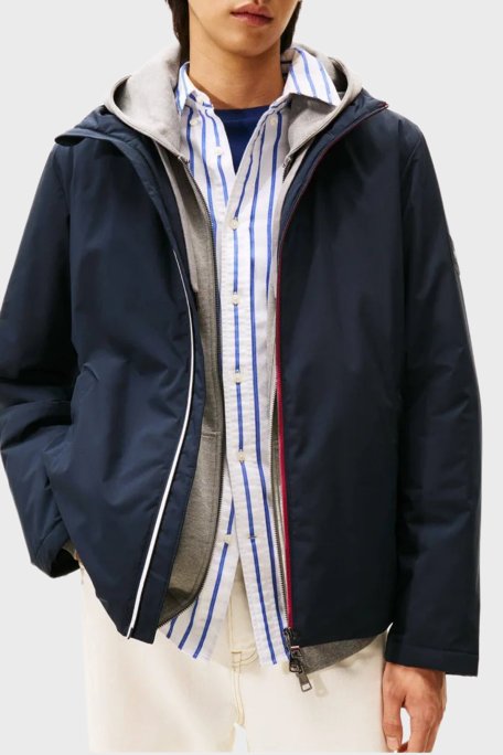 Tommy Hilfiger Regular Fit Logolu Kapüşonlu Erkek Mont MW0MW41082 DW5 LACİVERT - Tommy Hilfiger