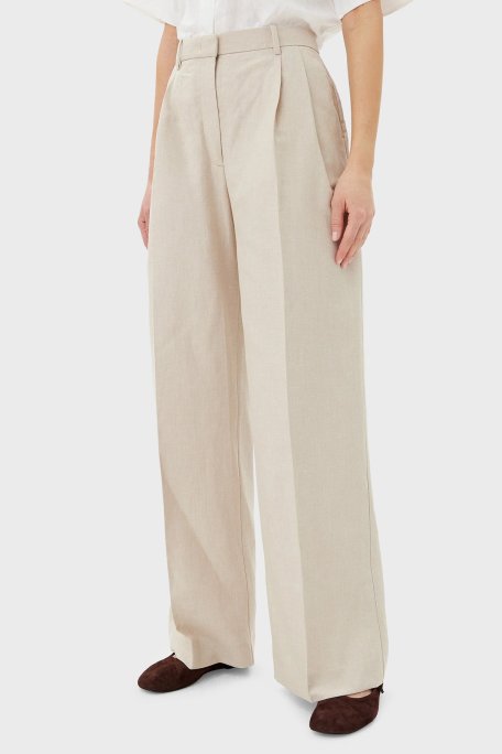 Tommy Hilfiger Relaxed Fit Yüksek Bel Geniş Paça Keten Kumaş Bayan Pantolon WW0WW45460 ACI BEJ - Tommy Hilfiger