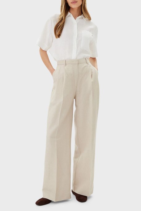 Tommy Hilfiger Relaxed Fit Yüksek Bel Geniş Paça Keten Kumaş Bayan Pantolon WW0WW45460 ACI BEJ - Tommy Hilfiger (1)