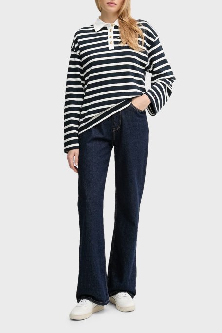 Tommy Hilfiger Şeritli Pamuklu Relaxed Fit Düğmeli Bayan Polo Yaka Sweat WW0WW47457 0Y7 LACİVERT-BEYAZ - Tommy Hilfiger (1)