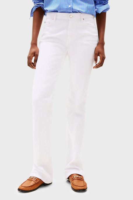 Tommy Hilfiger Streç Pamuklu Bootcut Yüksek Bel Düz Paça Jeans Bayan Kot Pantolon WW0WW44362 YCF BEYAZ - Tommy Hilfiger