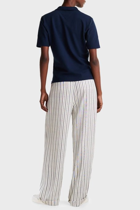 Tommy Hilfiger Streç Pamuklu Regular Fit Düğmeli Bayan Polo Yaka T Shirt WW0WW43224 C1G LACİVERT - Tommy Hilfiger (1)