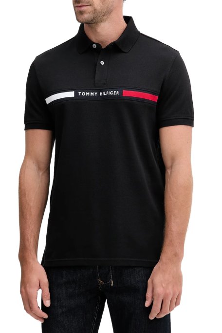 Tommy Hilfiger Streç Pamuklu Regular Fit Düğmeli Erkek Polo Yaka T Shirt MW0MW38130 BDS SİYAH - Tommy Hilfiger