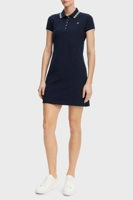 Tommy Hilfiger Streç Pamuklu Regular Fit Mini Boy Şeritli Polo Yaka Bayan Elbise WW0WW45532 C1G LACİVERT - Tommy Hilfiger (1)