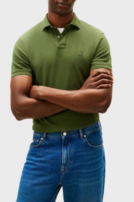 Tommy Hilfiger Streç Pamuklu Slim Fit Düğmeli Erkek Polo Yaka T Shirt MW0MW17770 L01 YEŞİL - Tommy Hilfiger