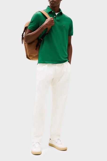 Tommy Hilfiger Streç Pamuklu Slim Fit Düğmeli Erkek Polo Yaka T Shirt MW0MW17770 L4F YEŞİL - Tommy Hilfiger