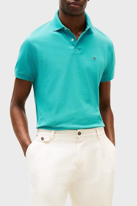 Tommy Hilfiger Streç Pamuklu Slim Fit Düğmeli Erkek Polo Yaka T Shirt MW0MW17770 M0C YEŞİL - Tommy Hilfiger