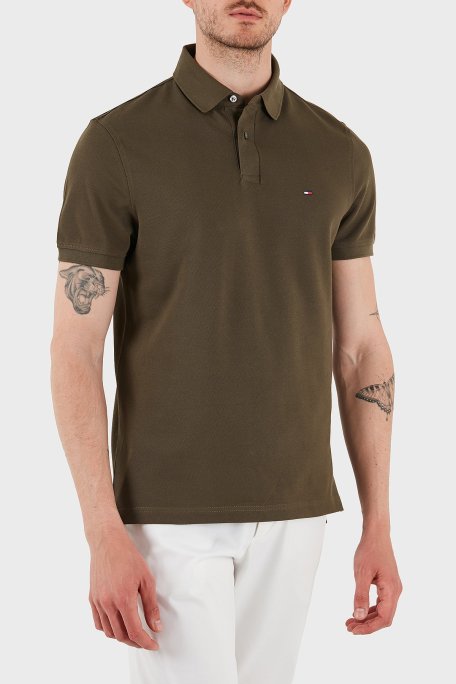 Tommy Hilfiger Streç Pamuklu Slim Fit Düğmeli Erkek Polo Yaka T Shirt MW0MW17770 RBN KOYU HAKİ - Tommy Hilfiger