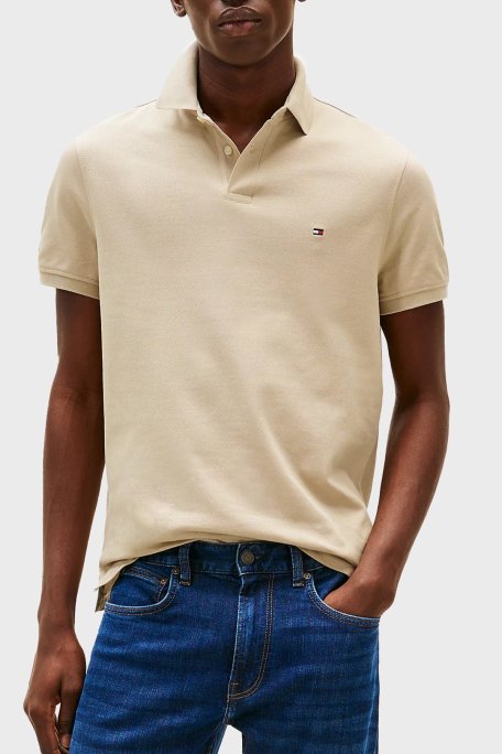 Tommy Hilfiger Streç Pamuklu Slim Fit Düğmeli Erkek Polo Yaka T Shirt MW0MW17770 RBT KUM - Tommy Hilfiger
