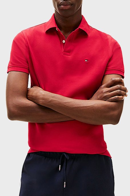 Tommy Hilfiger Streç Pamuklu Slim Fit Düğmeli Erkek Polo Yaka T Shirt MW0MW17770 XLD KIRMIZI - Tommy Hilfiger