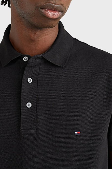 Tommy Hilfiger Streç Pamuklu Slim Fit Düğmeli Erkek Polo Yaka T Shirt MW0MW17771 BDS SİYAH - Tommy Hilfiger