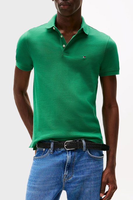 Tommy Hilfiger Streç Pamuklu Slim Fit Düğmeli Erkek Polo Yaka T Shirt MW0MW17771 L4F YEŞİL - Tommy Hilfiger