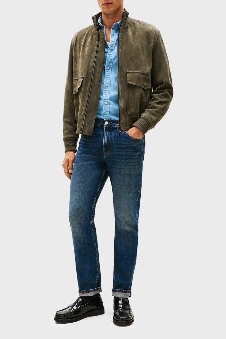 Tommy Hilfiger Streç Pamuklu Straight Fit Normal Bel Düz Paça Jeans Erkek Kot Pantolon MW0MW40353 1A7 MAVİ - Tommy Hilfiger