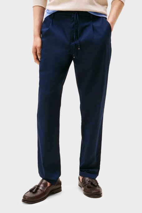 Tommy Hilfiger Streç Pamuklu Tapered Fit Normal Bel Düz Paça Erkek Pantolon MW0MW39702 DW5 LACİVERT - Tommy Hilfiger