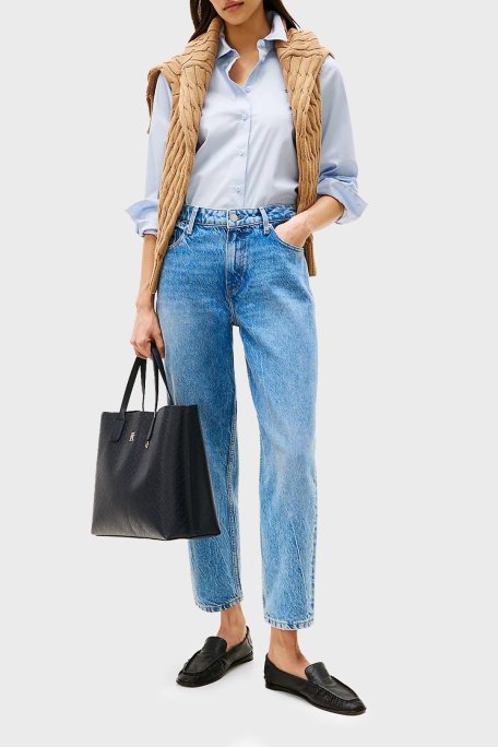 Tommy Hilfiger Streç Pamuklu Tapered Fit Yüksek Bel Daralan Paça Jeans Bayan Kot Pantolon WW0WW44365 1A8 MAVİ - Tommy Hilfiger (1)