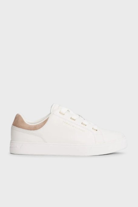 Tommy Hilfiger Süet Detaylı Deri Sneaker Kadın Ayakkabı FW0FW08816 YBL BEYAZ - Tommy Hilfiger
