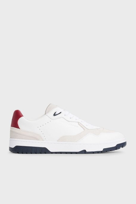 Tommy Hilfiger Süet Detaylı Deri Sneaker Erkek Ayakkabı FM0FM05490 YBS BEYAZ - Tommy Hilfiger