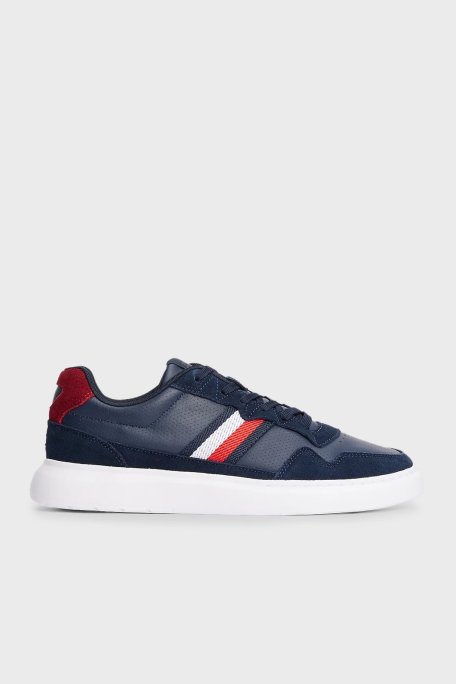 Tommy Hilfiger Süet Detaylı Logolu Sneaker Erkek Ayakkabı FM0FM04889 C1G LACİVERT - Tommy Hilfiger
