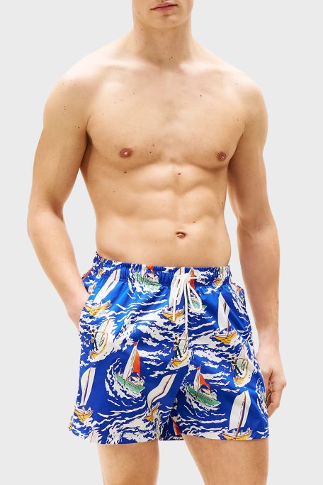 Tommy Hilfiger Tamamı Desenli Regular Fit Cepli Erkek Mayo Short UM0UM03491 0K8 MAVİ-BEYAZ - Tommy Hilfiger