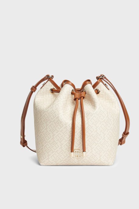 Tommy Hilfiger Tamamı Logolu Ayarlanabilir Askılı Büzgülü Kadın Çanta AW0AW18847 0F4 BEJ - Tommy Hilfiger