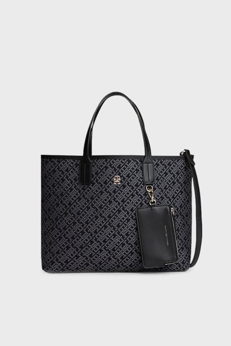 Tommy Hilfiger Tamamı Logolu Çıkarılabilir Askılı Bayan Çanta AW0AW17685 BDS SİYAH - Tommy Hilfiger