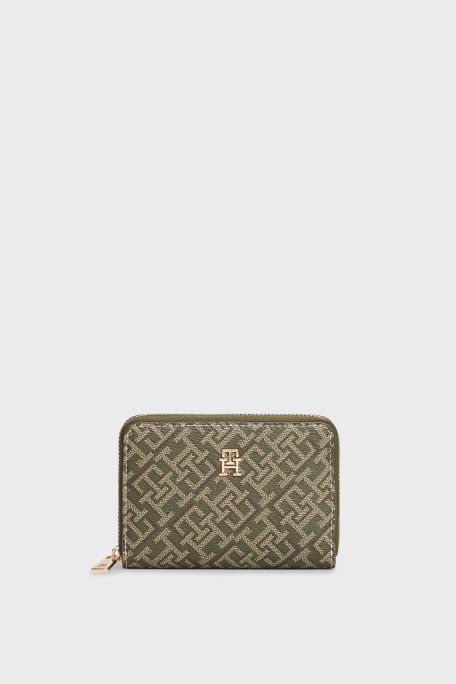 Tommy Hilfiger Tamamı Logolu Fermuarlı Bayan Cüzdan AW0AW17736 PLI YEŞİL - Tommy Hilfiger