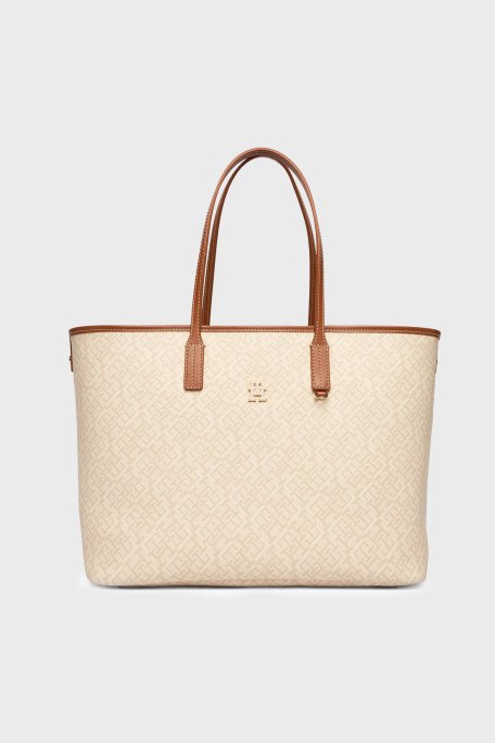 Tommy Hilfiger Tamamı Logolu Omuz Askılı Kadın Çanta AW0AW17416 0F4 BEJ - Tommy Hilfiger