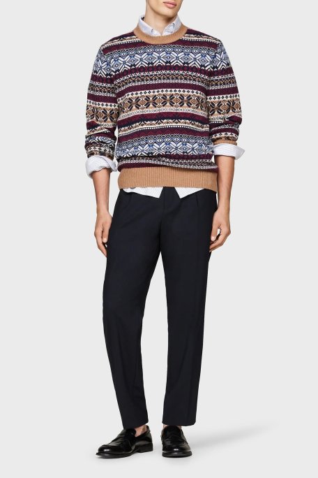 Tommy Hilfiger Yün Karışımlı Regular Fit Bisiklet Yaka Desenli Erkek Kazak MW0MW37026 0HD KAHVE - Tommy Hilfiger (1)