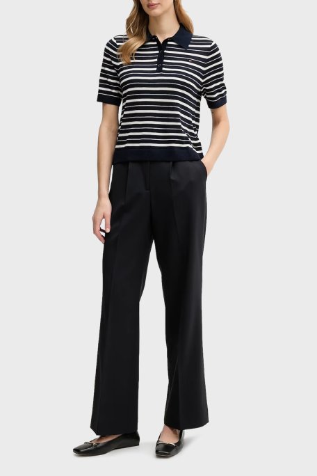 Tommy Hilfiger Yün ve İpek Karışımlı Çizgili Düğmeli Polo Yaka Bayan Kazak WW0WW48450 0A6 LACİVERT - Tommy Hilfiger (1)