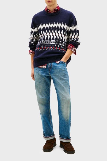 Tommy Hilfiger Yünlü Regular Fit Bisiklet Yaka Erkek Kazak MW0MW40844 0A4 LACİVERT-BEYAZ - Tommy Hilfiger (1)