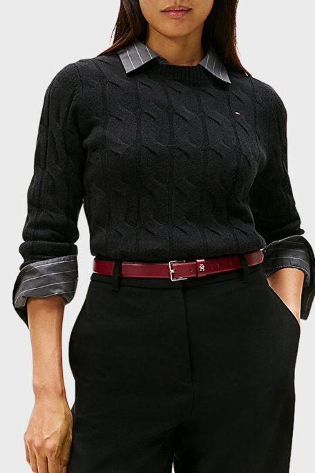 Tommy Hilfiger Yünlü Regular Fit Bisiklet Yaka Örgü Bayan Kazak WW0WW43586 BDS SİYAH - Tommy Hilfiger