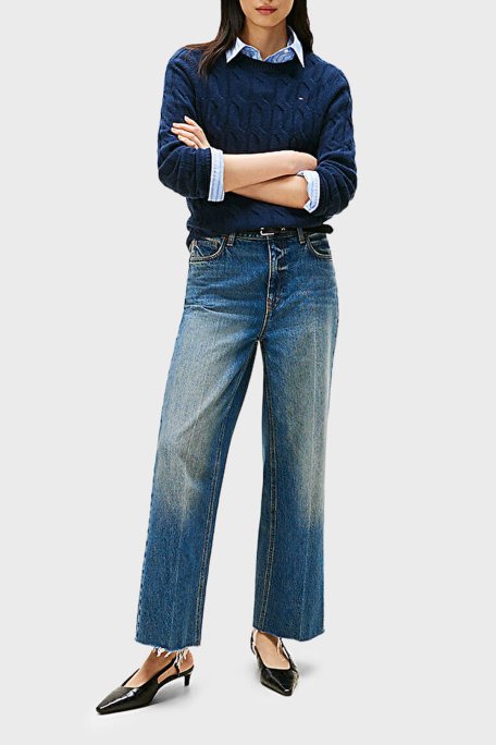 Tommy Hilfiger Yünlü Regular Fit Bisiklet Yaka Örgü Bayan Kazak WW0WW43586 C1G LACİVERT - Tommy Hilfiger (1)