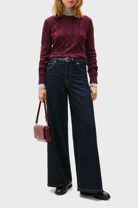 Tommy Hilfiger Yünlü Regular Fit Bisiklet Yaka Örgü Bayan Kazak WW0WW43586 XIH BORDO - Tommy Hilfiger (1)