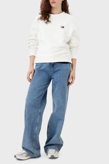 Tommy Jeans % 100 Pamuk Boxy Fit Bisiklet Yaka Bayan Sweat DW0DW19408 YBL BEYAZ - Tommy Jeans (1)