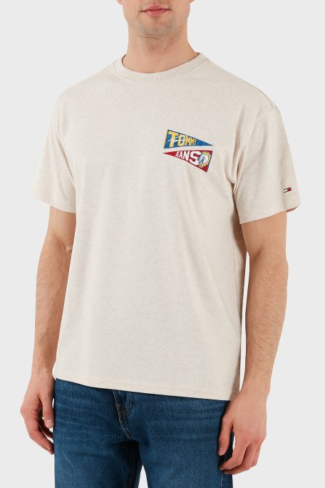 Tommy Jeans % 100 Pamuk Loose Fit Sırt Baskılı Erkek T Shirt DM0DM20350 AE3 BEJ - Tommy Jeans
