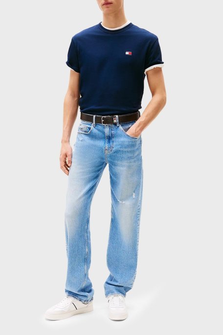 Tommy Jeans % 100 Pamuk Regular Fit Bisiklet Yaka Erkek T Shirt DM0DM20322 C1G LACİVERT - Tommy Jeans (1)