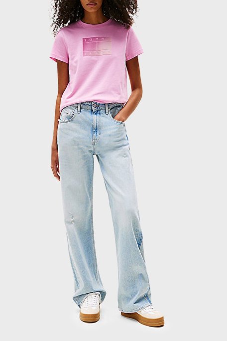 Tommy Jeans % 100 Pamuk Regular Fit Bisiklet Yaka Logolu Bayan T Shirt DW0DW20905 U06 PEMBE - Tommy Jeans (1)