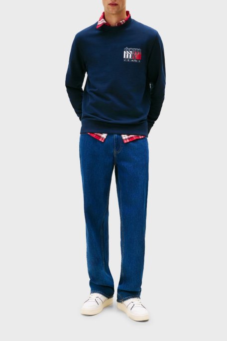 Tommy Jeans % 100 Pamuk Regular Fit Bisiklet Yaka Logolu Erkek Sweat DM0DM22093 C1G LACİVERT - Tommy Jeans (1)