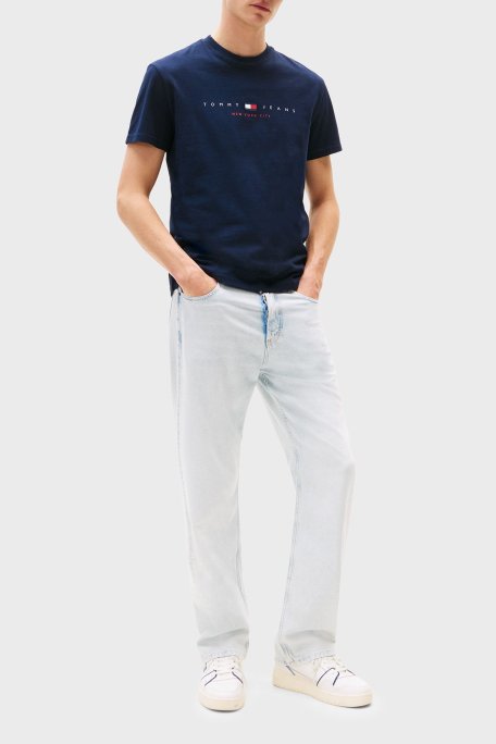 Tommy Jeans % 100 Pamuk Regular Fit Bisiklet Yaka Logolu Erkek T Shirt DM0DM21911 C1G LACİVERT - Tommy Jeans (1)